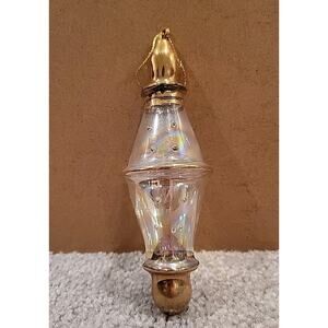 Iridescent Hand Blown Glass Ornament Painted Gold Embellishments